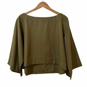 Laude the Label Womens 100% Silk Cropped Popover Top Size XL Green Lagenlook NEW